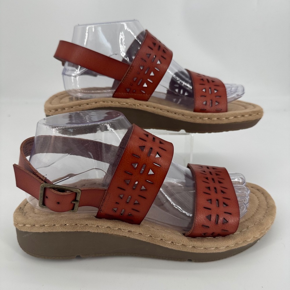 Earth Spirit Womens Wedge Sandals Brown Laser Cut Ankle Strap Size 8.5